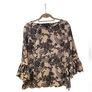Roz & Ali Floral Print Bell Sleeve Top XL Pre-owned